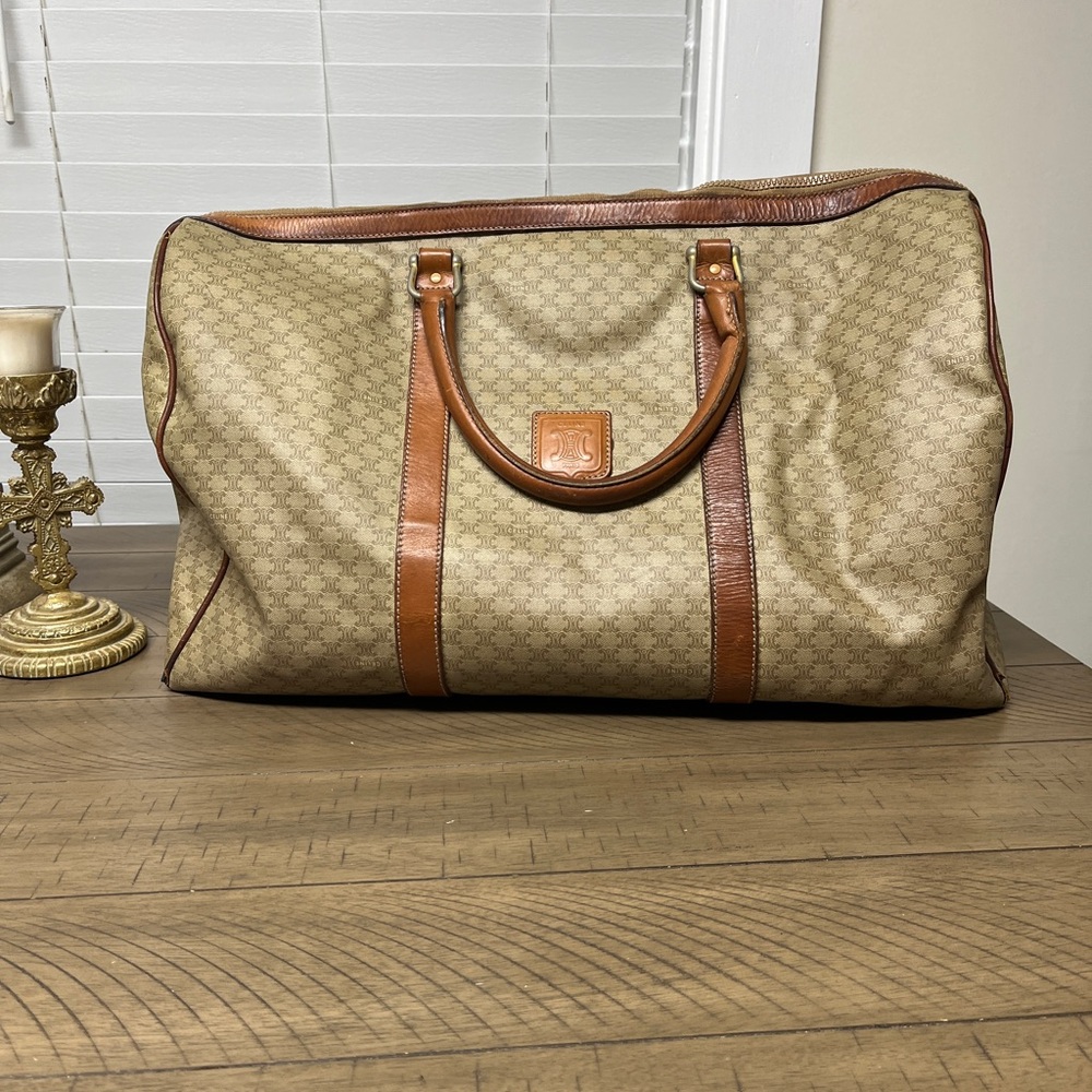 Celine Tan and Brown Duffel Bag, GUC, unisex bag, check pics for rubbed, 19x12”